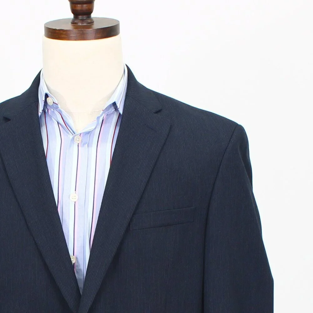 Van Heusen 42L Navy Striped 2-Button Sport Coat Blazer Jacket T712